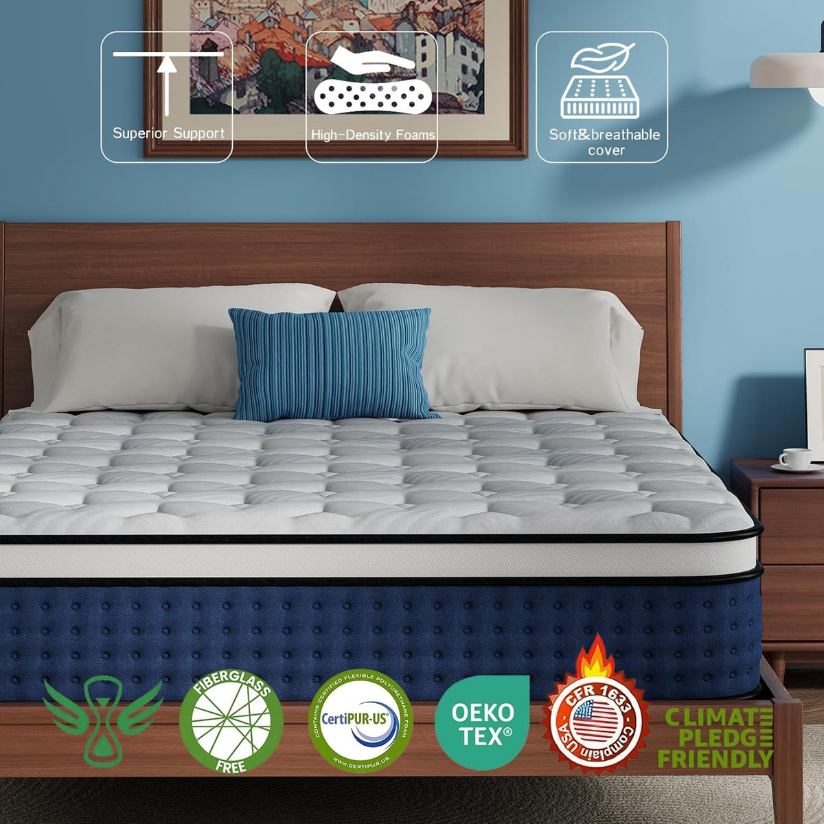 Queen Mattress, 12 Inch Hybrid Queen Size Mattress in a Box, Medium Firm, Cooling Gel Memory Foam, Individual Pocket Spring for Motion Isolation/Lumbar Support & Pressure Relief, CertiPUR-US
