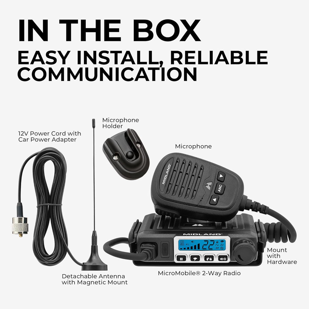 Midland – MXT115 - 15 Watt GMRS MicroMobile Two Way Trails Radio - Off Roading Outdoor RZR Farm - 8 Repeater Channels Extended Range - External Magnetic Mount Antenna - NOAA Weather Alerts