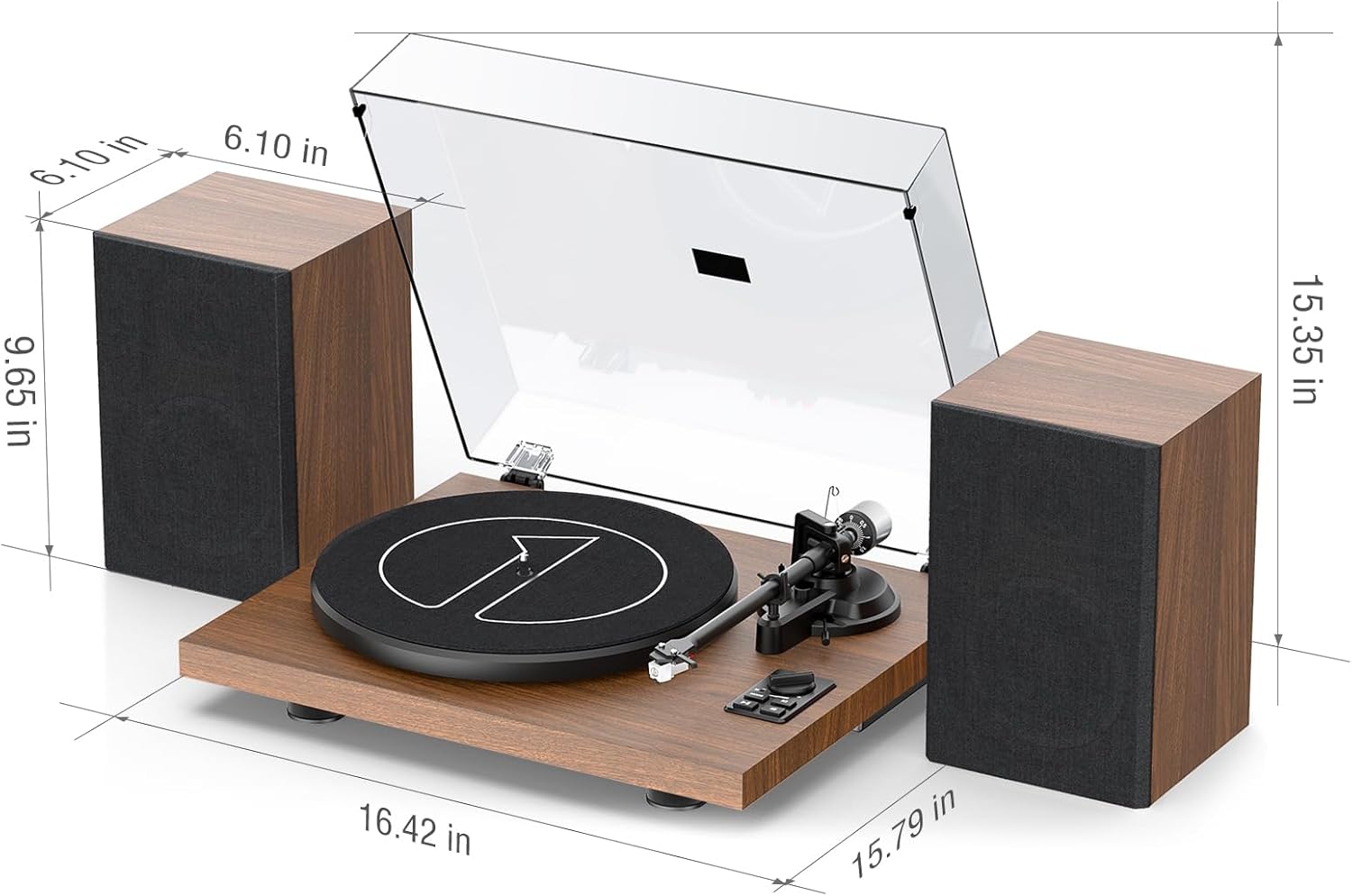 1 BY ONE Bluetooth Turntable HiFi System with 36 Watt Bookshelf Speakers, Patend Designed Vinyl Record Player with Magnetic Cartridge, Wireless Playback and Auto Off (Walnut)