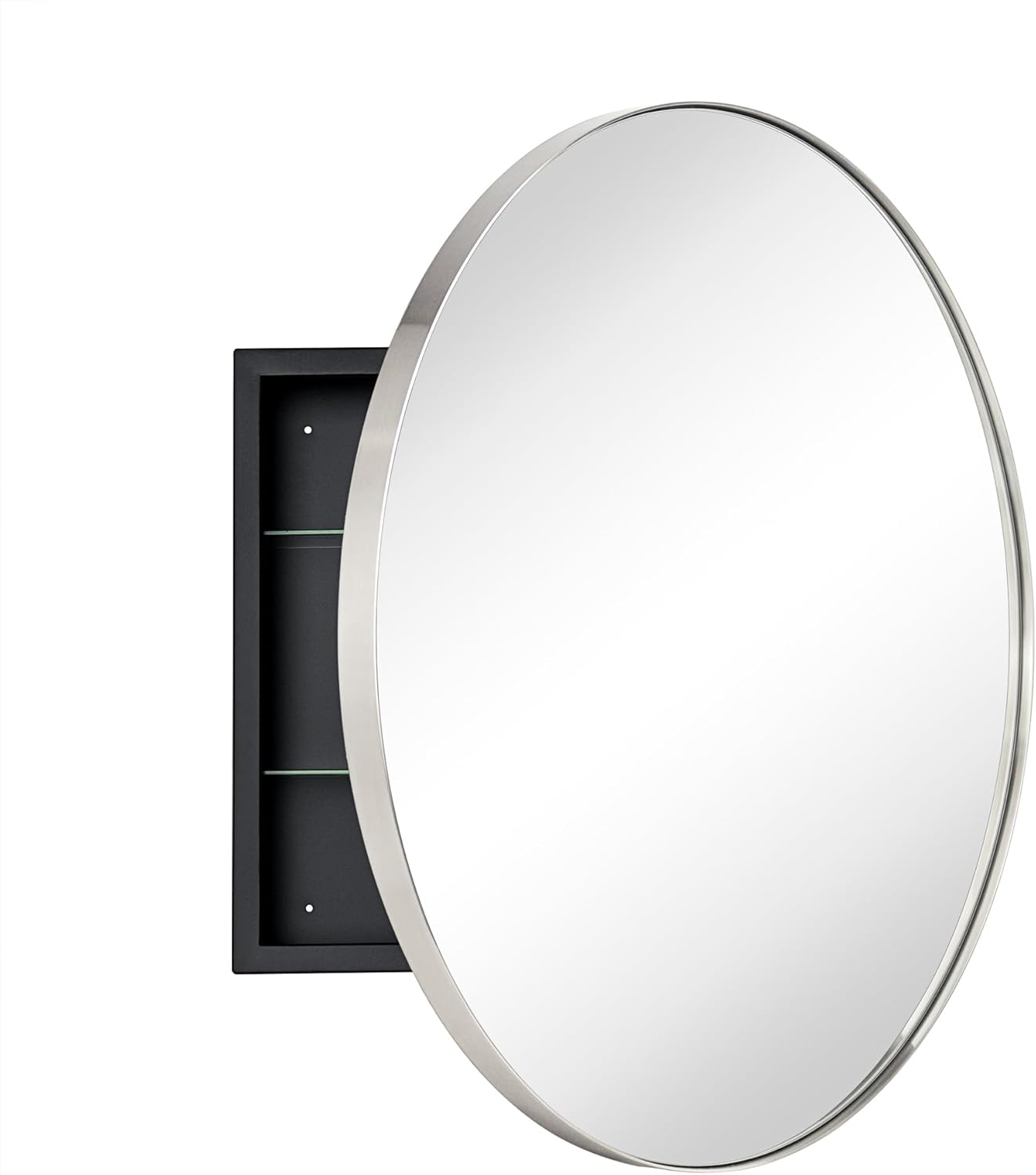 Surface Mount Brushed Nickel Round CircleBathroom Medicine Cabinet with Mirror Circlular Shaped Stainless Steel Metal Framed Medicine Cabinets Bathroom Cabinet with Mirror 24'' Diameter