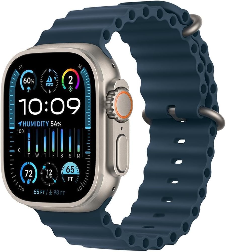 Apple Watch Ultra 2 GPS + Cellular, 49mm - Titanium Case with Blue Ocean Band, One Size (Renewed Premium)