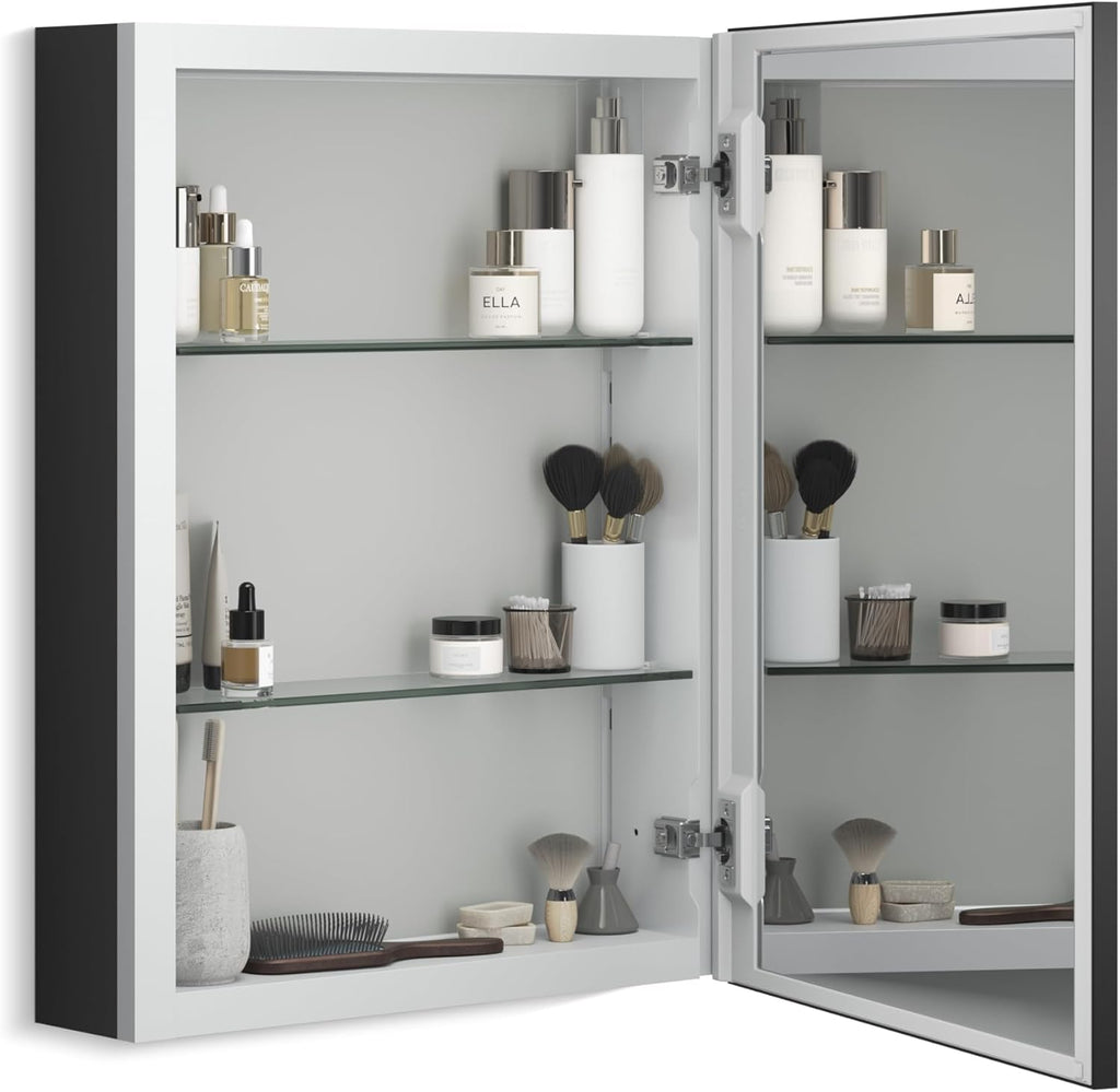Kohler R39884-BLL Bathroom Medicine Cabinet with Mirror, Framed Mirrored Cabinet, Black Finish, 20 in. W x 26 in. H