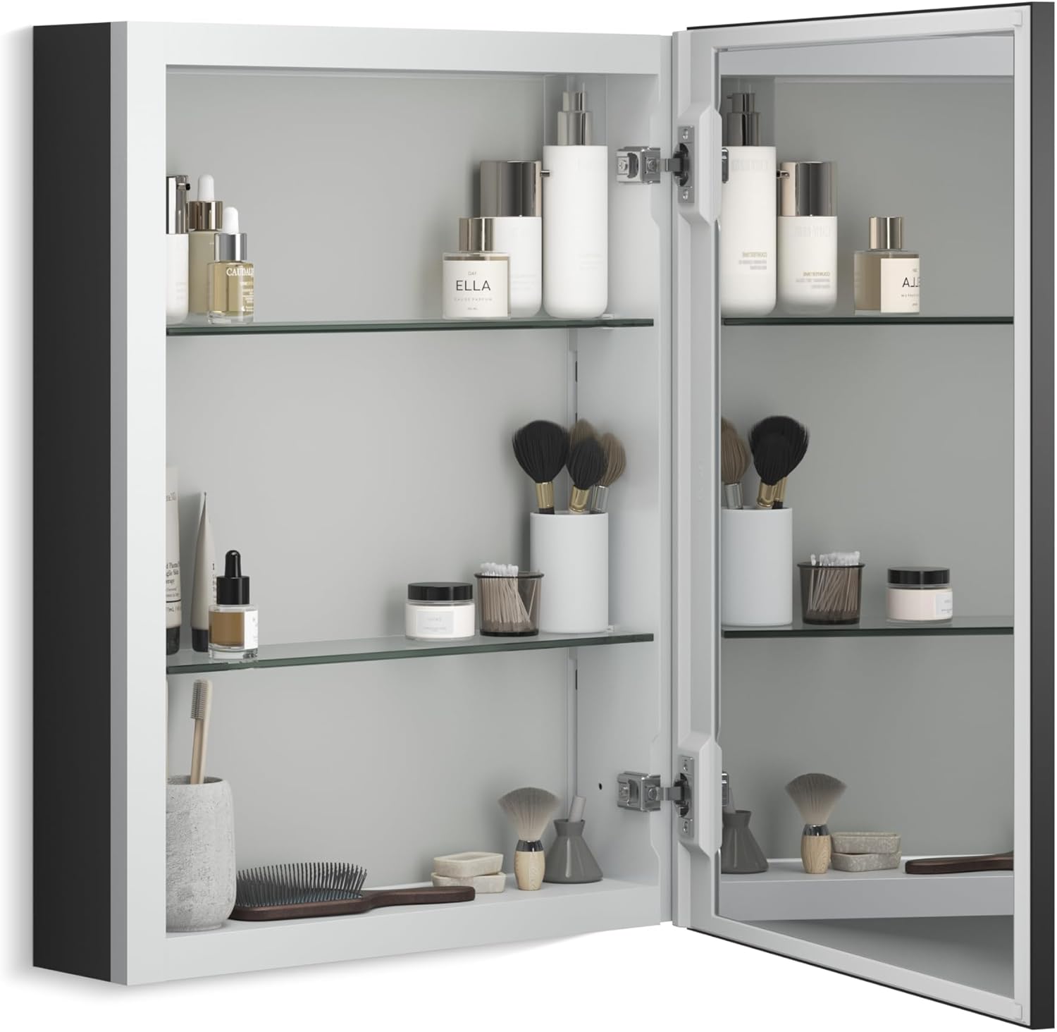 Kohler R39884-BLL Bathroom Medicine Cabinet with Mirror, Framed Mirrored Cabinet, Black Finish, 20 in. W x 26 in. H