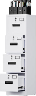 4 Drawer File Cabinet with Lock,White Metal Filing Cabinet for Home Office,Vertical Steel Storage Cabinet with Keys for Letter/A4 Size,14.96" W x 17.72" D x 55.2" H,Assembly Required