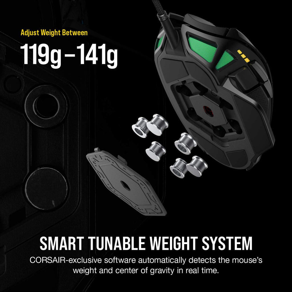 Corsair NIGHTSWORD RGB Gaming Mouse for FPS, MOBA - 18,000 DPI - 10 Programmable Buttons - Weight System - iCUE Compatible - Black