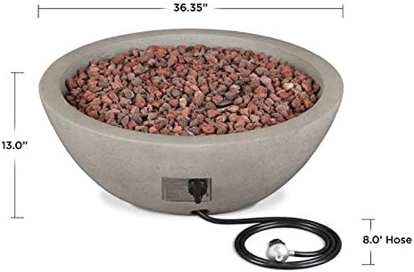 Real Flame Riverside 36" Round Propane or Natural Gas Fire Pit, Stainless Steel Burners, Natural Gas Conversion Kit Included, 50,000 BTU, Push Button Ignition - Glacier Gray