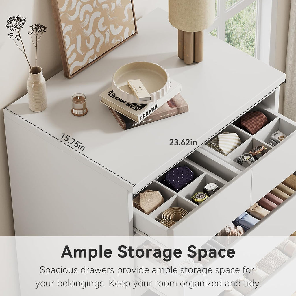 Jocoevol White Tall 6 Drawer Dresser for Bedroom,Dressers & Chests of Drawers with Jewelry Storage,Wood Storage Dresser with Deep Drawers for Living Room Hallway Entryway(40.75" L*23.62" W*15.75")