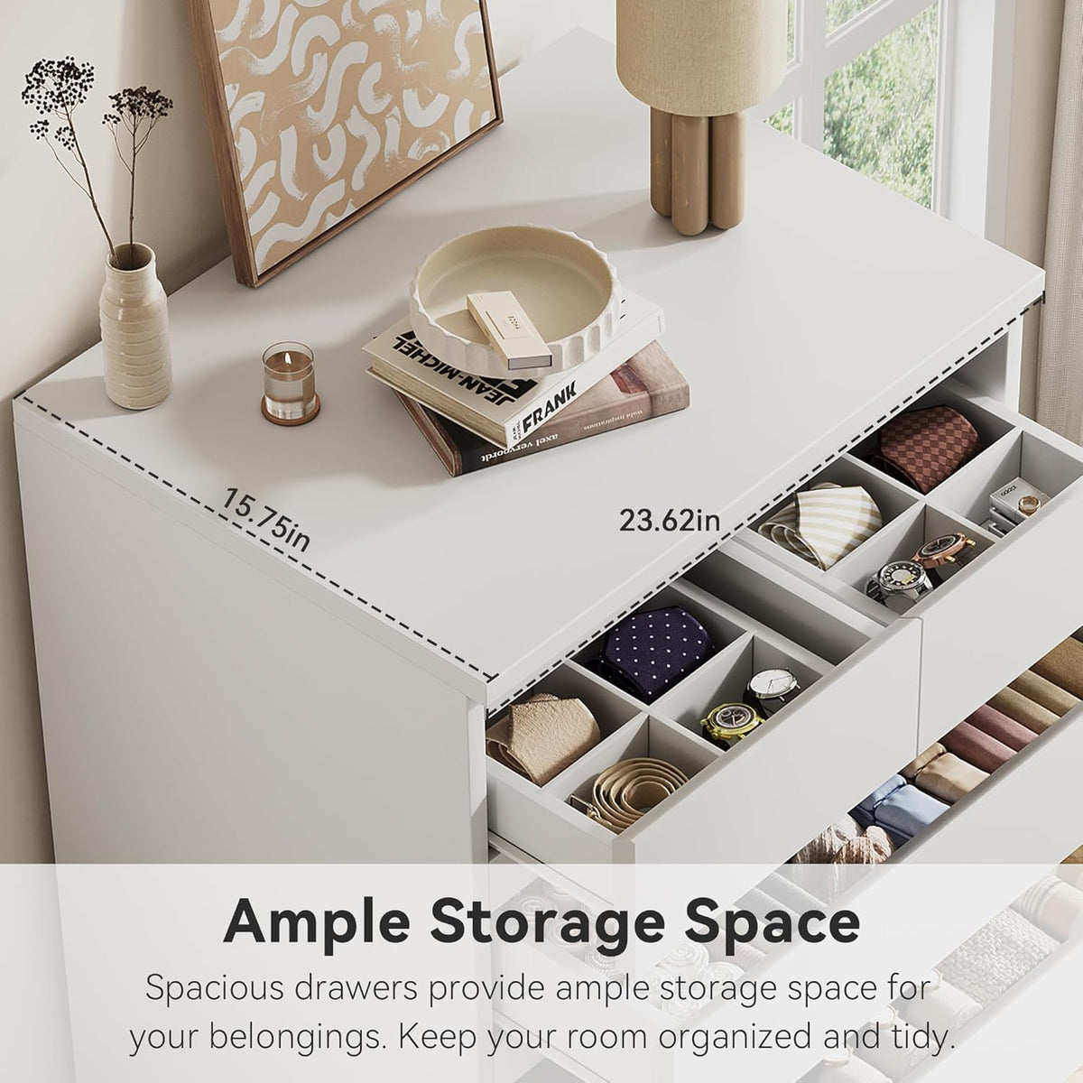 Jocoevol White Tall 6 Drawer Dresser for Bedroom,Dressers & Chests of Drawers with Jewelry Storage,Wood Storage Dresser with Deep Drawers for Living Room Hallway Entryway(40.75" L*23.62" W*15.75")