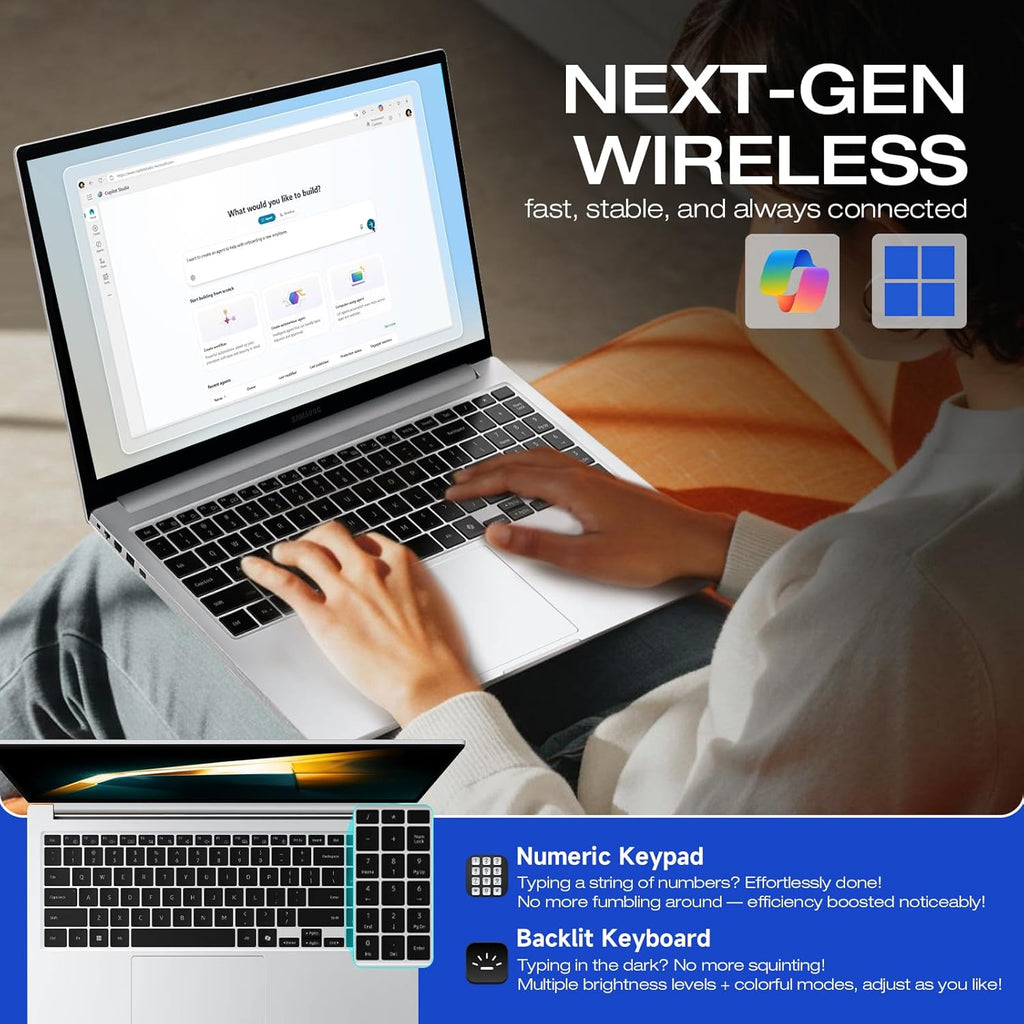 Samsung 15.6 Laptop Computer, Intel 10-Core 7 150U, Win11 Pro, Free Office 365 for The Web, 16GB RAM, 512GB SSD, 256GB SD Card, Backlit KB, 15.6" FHD Anti-Glare Display, Fingerprint