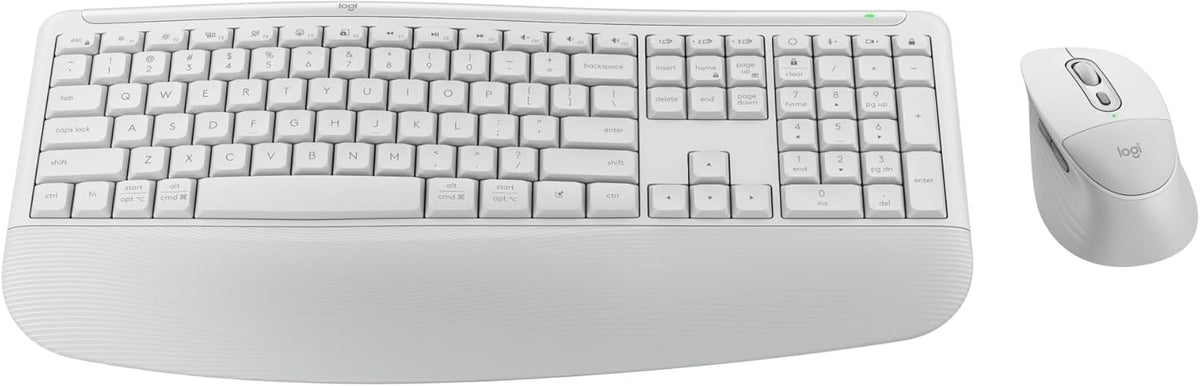 Logitech Signature Comfort Plus Combo MK880 Wireless Keyboard and Mouse Combo, Full-Size Comfort Keyboard with Palm Rest, Silent Clicks, Bluetooth, for Windows and macOS - Off White