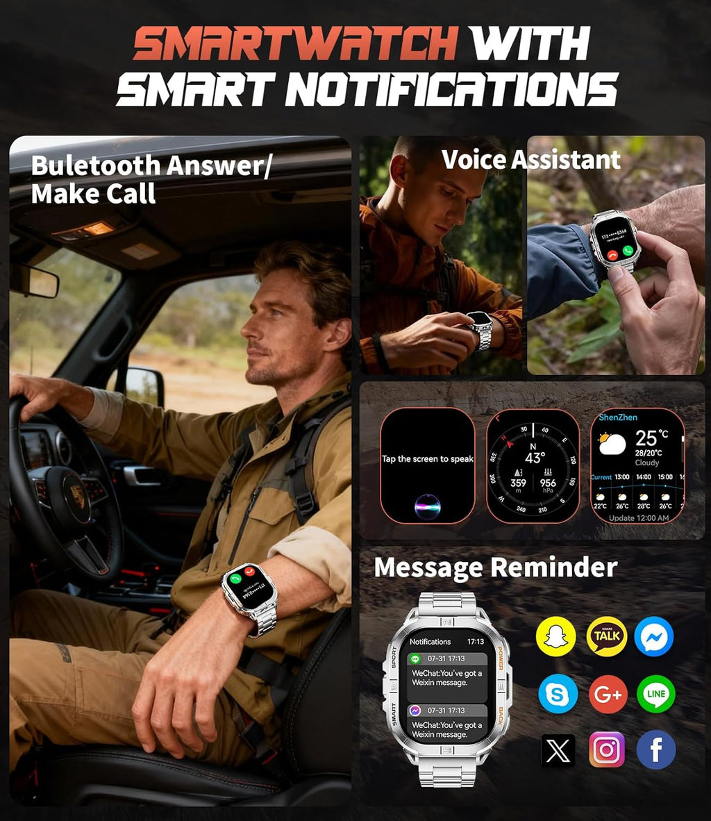 LIGE GPS Sports Smart Watch for Men, 2.13'' AMOLED Smartwatches, 170+ Sport Modes/LED Flashlight/Compass, IP68 Waterproof Step Tracker Watch, Sleep/Pedometer Smart Watches for Android iOS (Sliver)