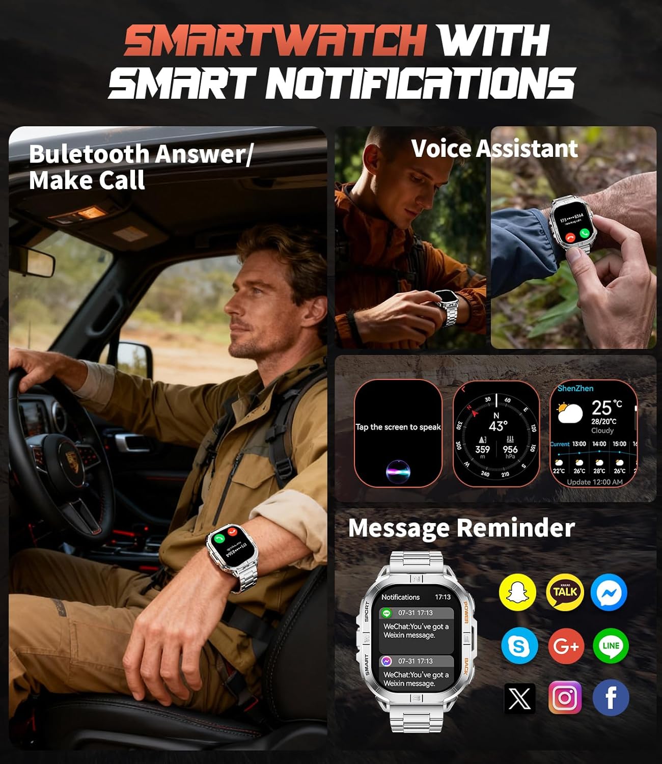 LIGE GPS Sports Smart Watch for Men, 2.13'' AMOLED Smartwatches, 170+ Sport Modes/LED Flashlight/Compass, IP68 Waterproof Step Tracker Watch, Sleep/Pedometer Smart Watches for Android iOS (Sliver)