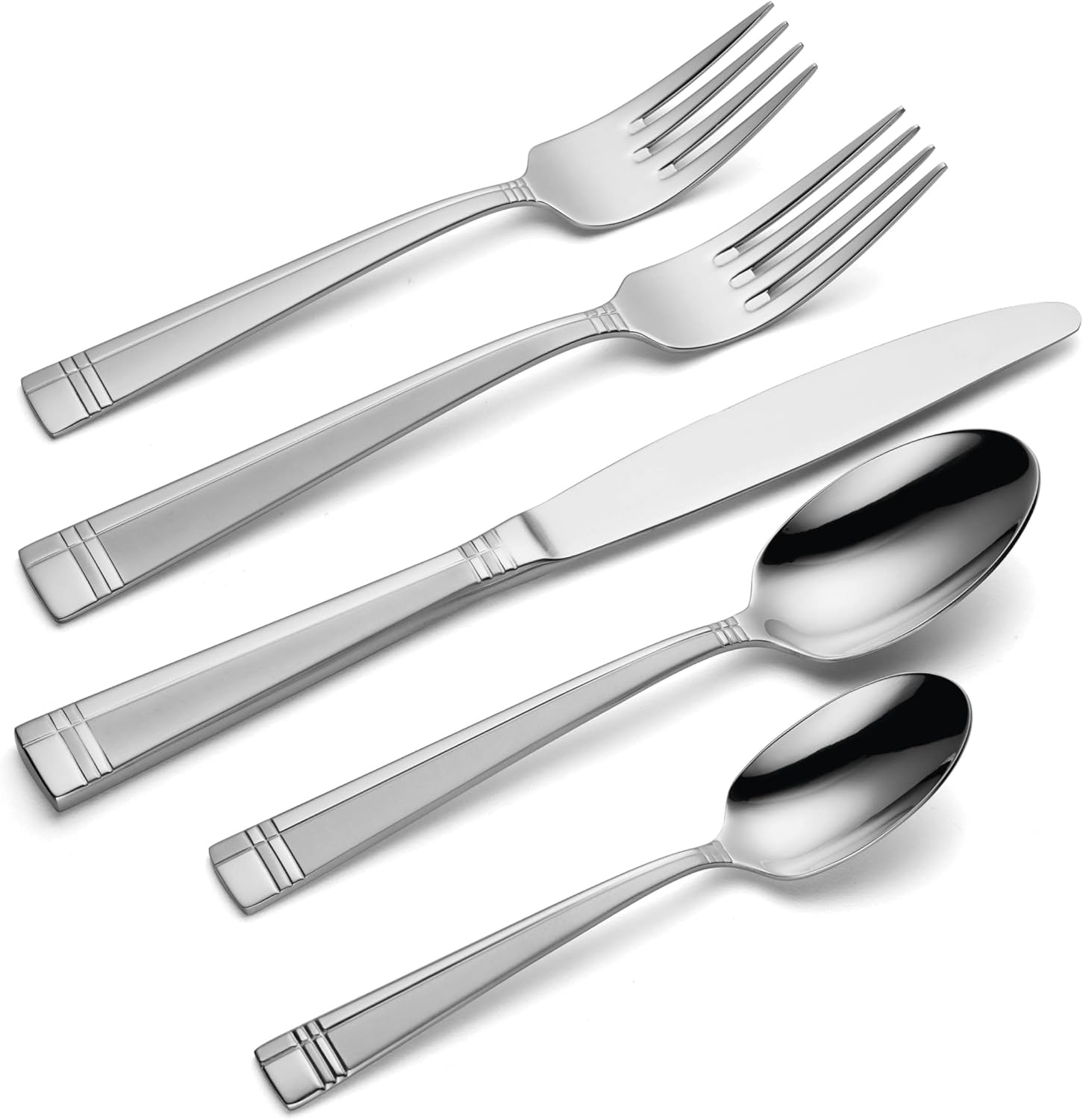 Oneida Silverware Set, Amsterdam 45-Piece Everyday Flatware Set, Service For 8, 18/0 Stainless Steel, Rust Resistant, Dishwasher Safe, Knives Spoons And Forks Set, Home And Kitchen (Silver, 45 Piece)