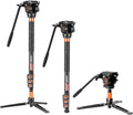 Cayer FP34 Monopod with Feet, 71 inch Aluminum Telescopic Camera Monopod with Fluid Head and 3-Leg Tripod Base for DSLR Video Cameras Camcorders, Supporting up to 13.2 lbs