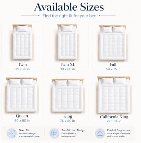 Topper, WestMonth Premium Quilted 1000GSM Luxury Extra Thick Mattress Topper Pad - Breathable & Fluffy Soft, Bed Cover with Deep Pocket 8–21'' for Home/Hotels' Queen/King, etc (White, Queen)