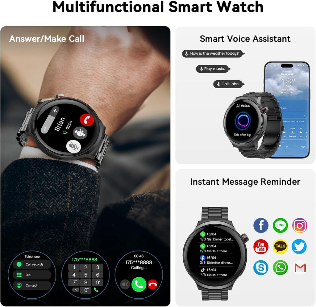 AMAZTIM Smart Watch for Men, 1.85" Ultra-Large HD Display, 120-Day Battery Life with 1000mAh Charging Case, Military-Grade Materials,Answer/Dial Calls, 24/7 Heart Rate & Sleep Monitor,Android & iOS