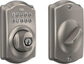 Schlage Camelot Electronic Keypad Deadbolt Lock, Keyless Front Door Entry, Mechanical Key Backup Included, Satin Nickel, BE365 V CAM 619