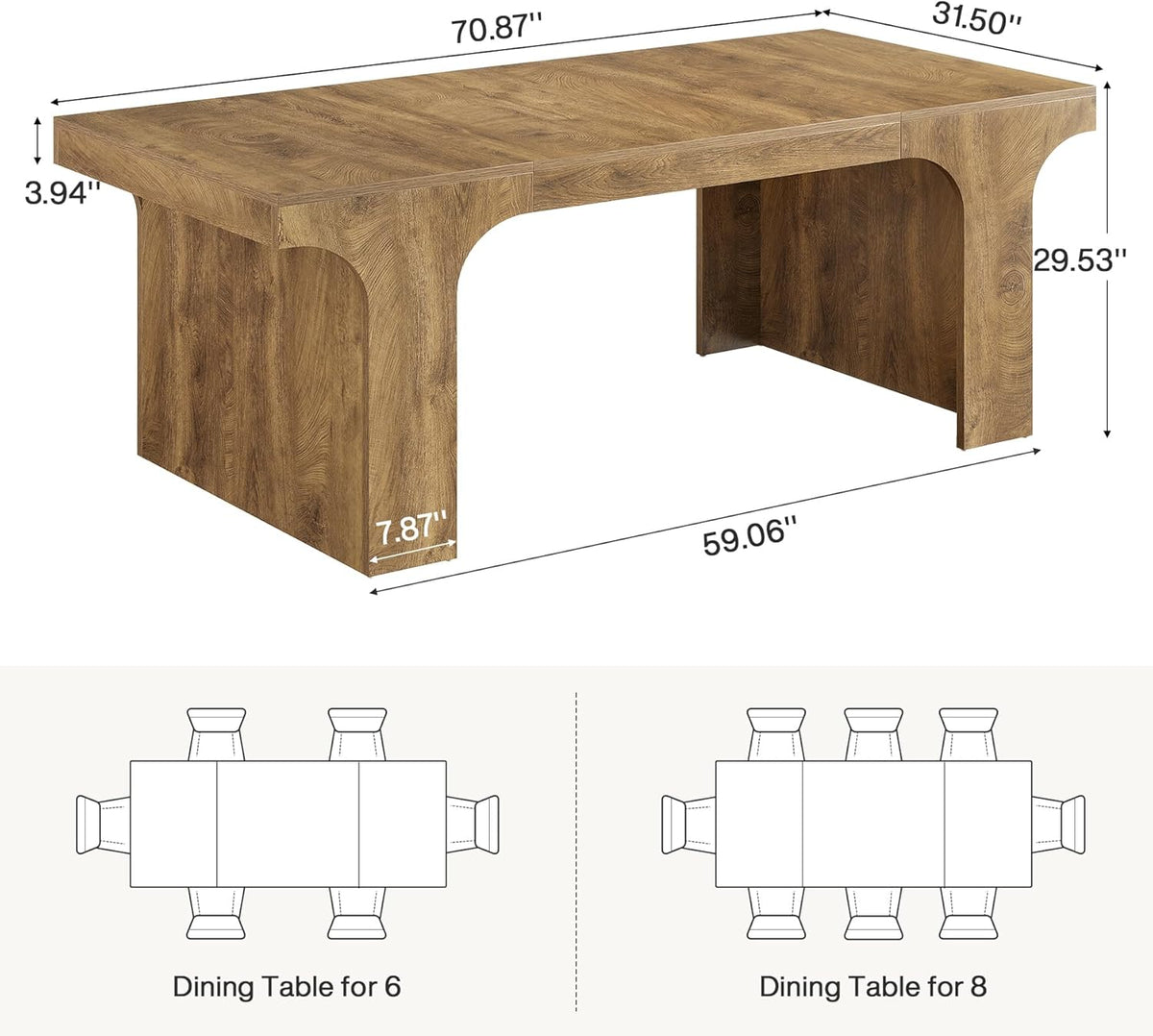 Tribesigns 71" Large Dining Table for 6-8, Farmhouse Kitchen Table, Rectangular Dining Table with Sturdy Reinforced Metal Frame and Curved Legs for Kitchen & Dining Room