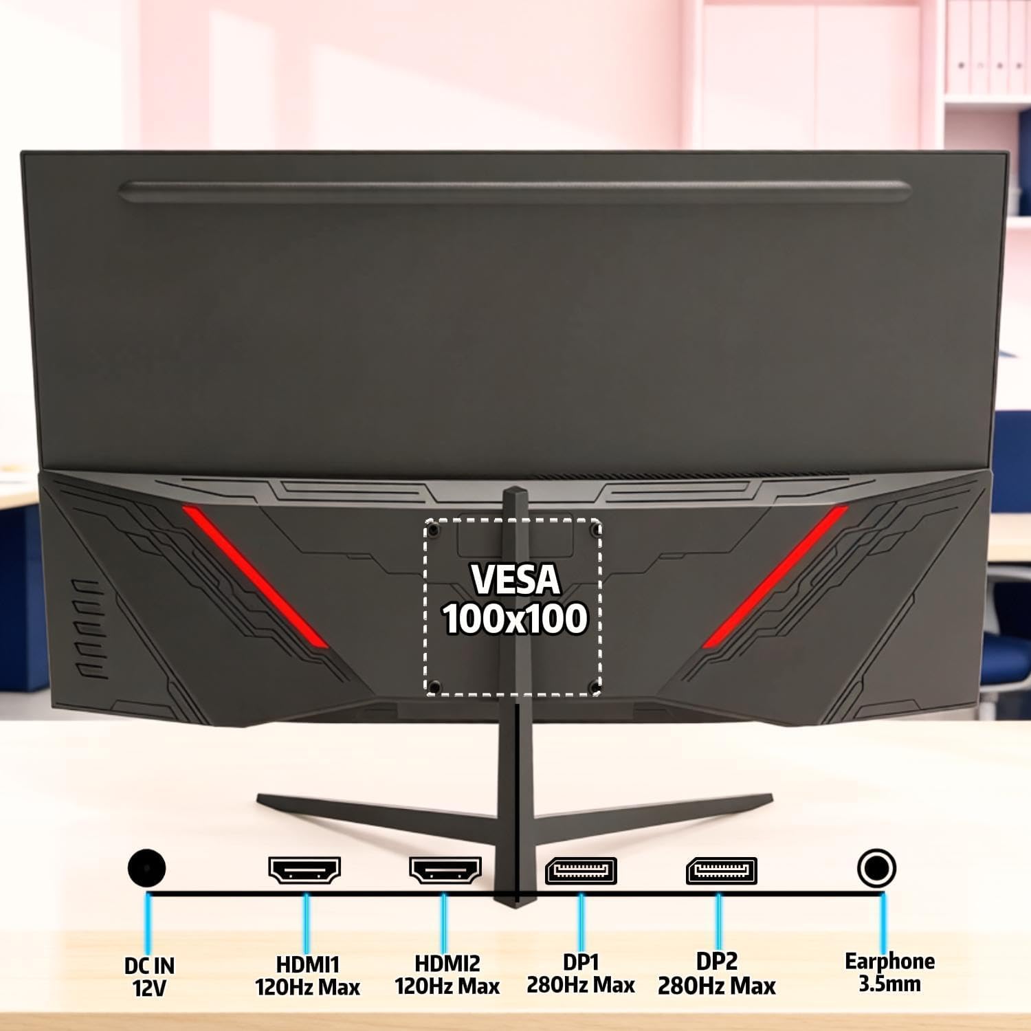 ZZA 27" Curved Gaming Monitor, 280Hz 240Hz Gaming Monitor, 1800R VA Panel, 120% sRGB, AMD FreeSync, 1ms GTG, Esports Ready Display, Flicker-Free, HDMI & DP, VESA Mount - Black
