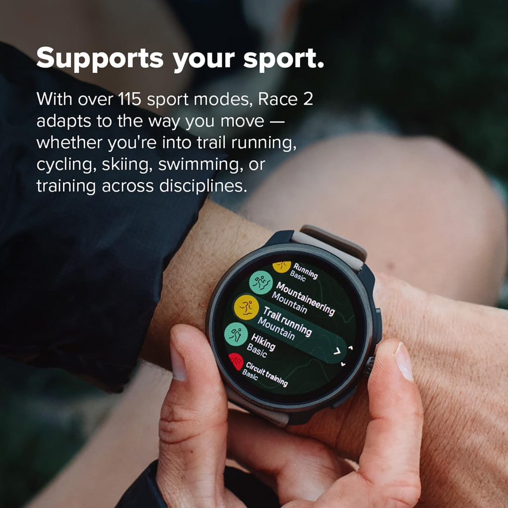 SUUNTO Race 2 GPS Sports Watch, 1.5" AMOLED Touchscreen w/Crown, 16 Days Battery Life, Training Metrics and Recovery Insights, Dual-GNSS, 32GB Global Offline Maps, Lightweight, All Black