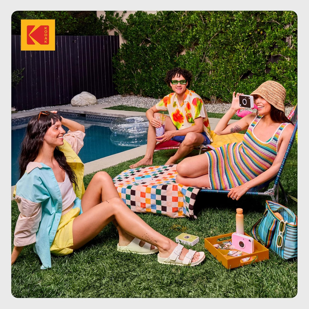 Kodak Printomatic+ Instant Print Digital Camera Starter Bundle + Carrying Case + Zink 20pk Sticky-Back Photo Paper - 10MP, Full-Color Photos, GB LED Status Indicator - Black