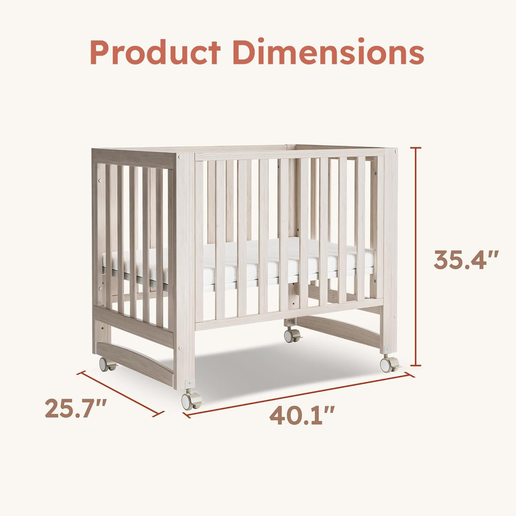 MAMAZING EvoNest Baby Crib, 3 in 1 Convertible Mini Crib with Wheels, 100% New Zealand Wood Crib, 4 Adjustable Mattress Height, GREENGUARD Gold Certified, Washed Natural