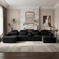 KEIKI Modular Sectional Cloud Couch for Living Room - 143" 6 Seater Convertible Velvet Couches Set with Ottoman, No Assembly Compression Sofa, Comfortable Sofa with Chaise Lounge & Cup Holders, Black