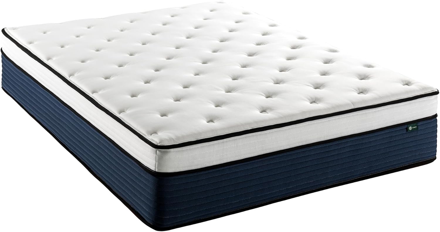 Zinus 14 Inch Cooling Comfort Support Hybrid Mattress New Version, Queen, Fiberglass Free, Medium Plush, Cooling Motion Isolation, Certified Safe Foams & Fabric, Mattress in A Box