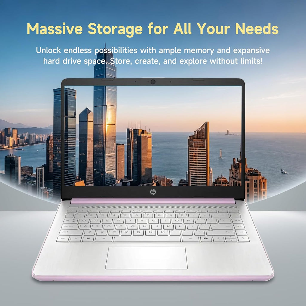 HP 14" Laptop, Intel Processor N150 (Beat i3) 4GB RAM 256GB Storage(128GB UFS + 128GB SD Card) 1-Year Office 365 Copilot AI Win11 WiFi6 Computer for Creator Business Gaming Study w/GM Accessory