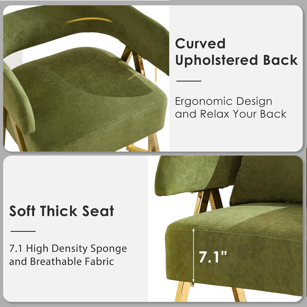 STHOUYN Modern Green Accent Chairs Set of 2, Velvet Barrel Accent Chair for Living Room Bedroom, Comfy Reading Armchairs (2, Green)