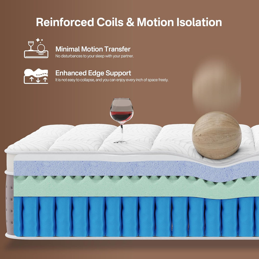 Queen Size Mattresses, 14 Inch Hybrid Queen Mattress in a Box, Cooling Gel Memory Foam Mattresses with Individual Pocket Springs, Pressure Relief, Medium Firm Feel, Edge Support, 365-Night Trial