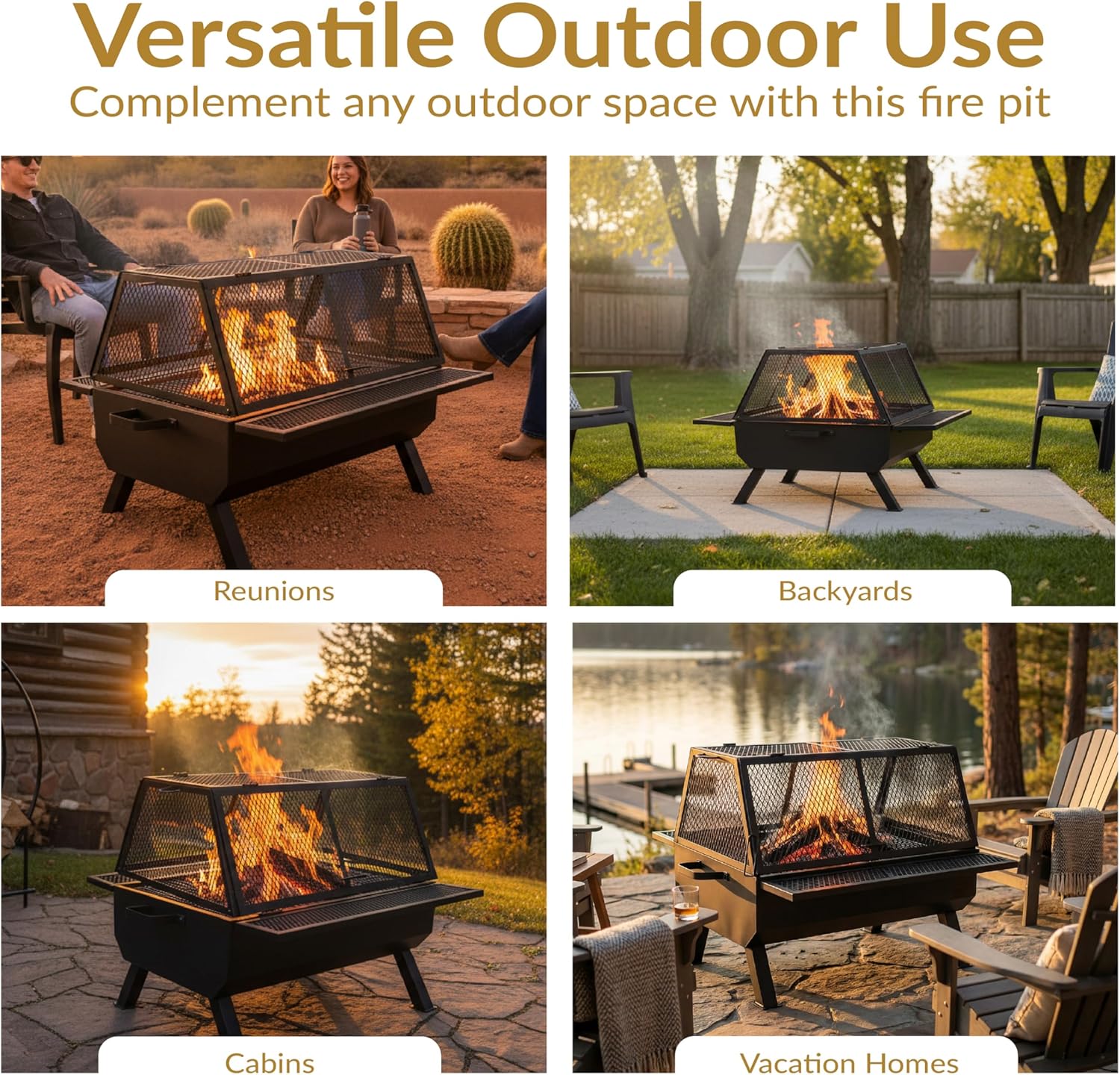 Sunnydaze 36-Inch Steel Outdoor Fire Pit with Grill and Spark Screen - PVC Protective Cover - Heat-Resistant Finish - Black