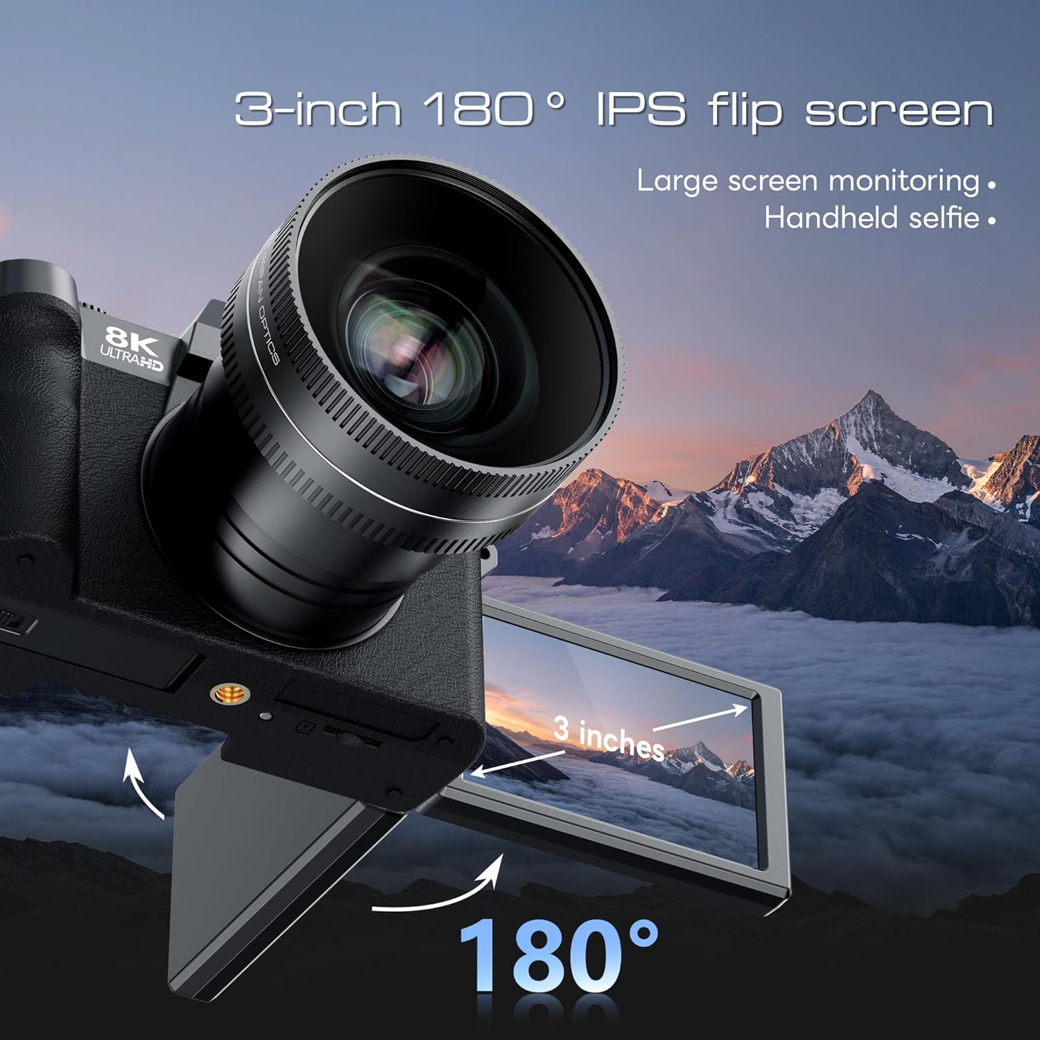 G-Anica 8K 64MP Digital Camera for Photography with Dual-Lens, WiFi Vlogging Point and Shoot Camera Kit with 180 Flip Screen, 16X Zoom, 64GB Card, Portable Camera for Beginners, Teens, 2 Batteries
