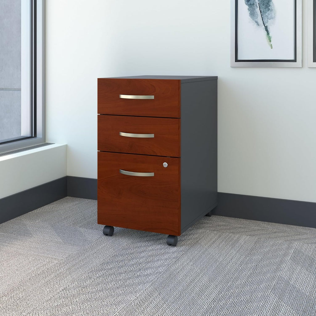 Bush Business Furniture Series C 3 Drawer Mobile File Cabinet in Hansen Cherry, Assembled Office Storage Unit for Home or Commercial Spaces