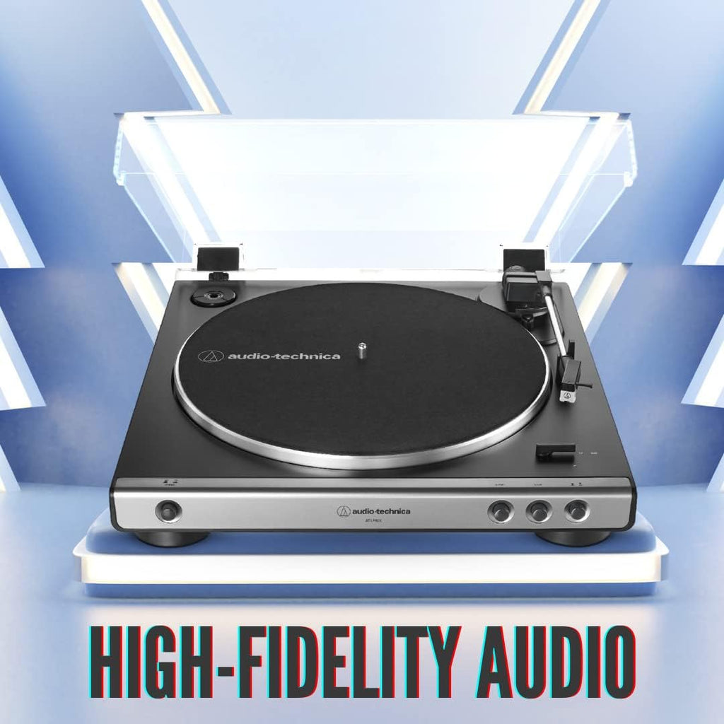 Audio-Technica AT-LP60X Gunmetal Fully Automatic Belt-Drive Stereo Turntable Bundle with Studio Monitor Pair and Vinyl Record Care System Package (3 Items)