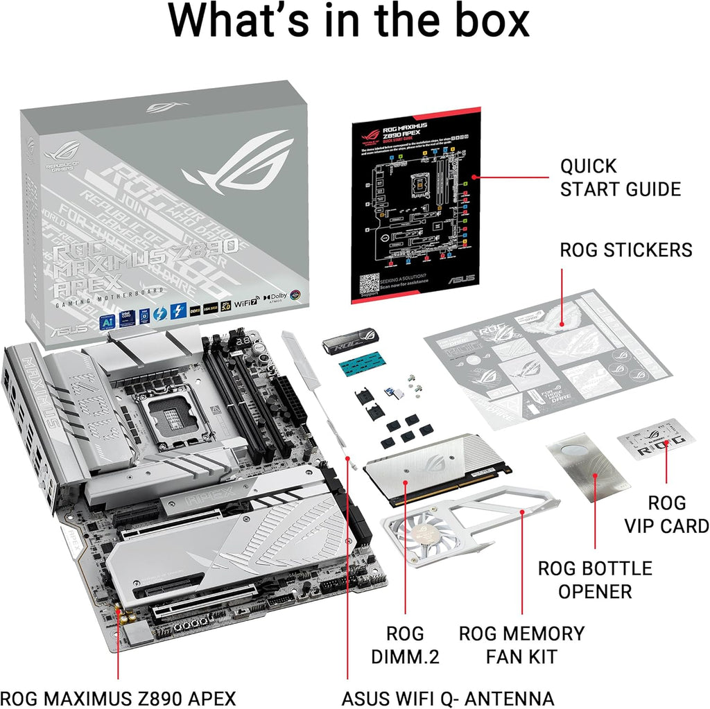 ASUS Intel ROG Maximus Z890 Apex ATX Motherboard, 22+1+2+2 Power Stages,DDR5 Slots, PCIe 5.0 with Full Support for Next-gen GPUs, six M.2 Slots, WiFi 7, AI Overclocking, PCIe Slot Q-Release Slim