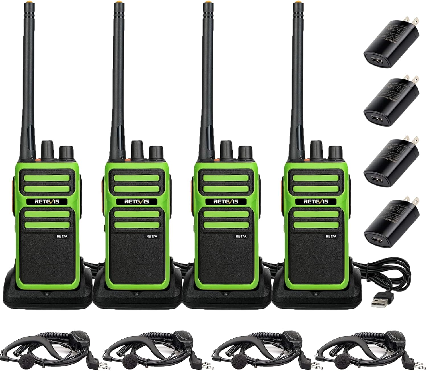 Retevis RB17A Two Way Radios Long Range,GMRS Repeater Capable,2200mAh, Emergency Preparedness,Walkie Talkie with Earpiece,2 Way Radio for Security,School,Hunt（4 Pack）
