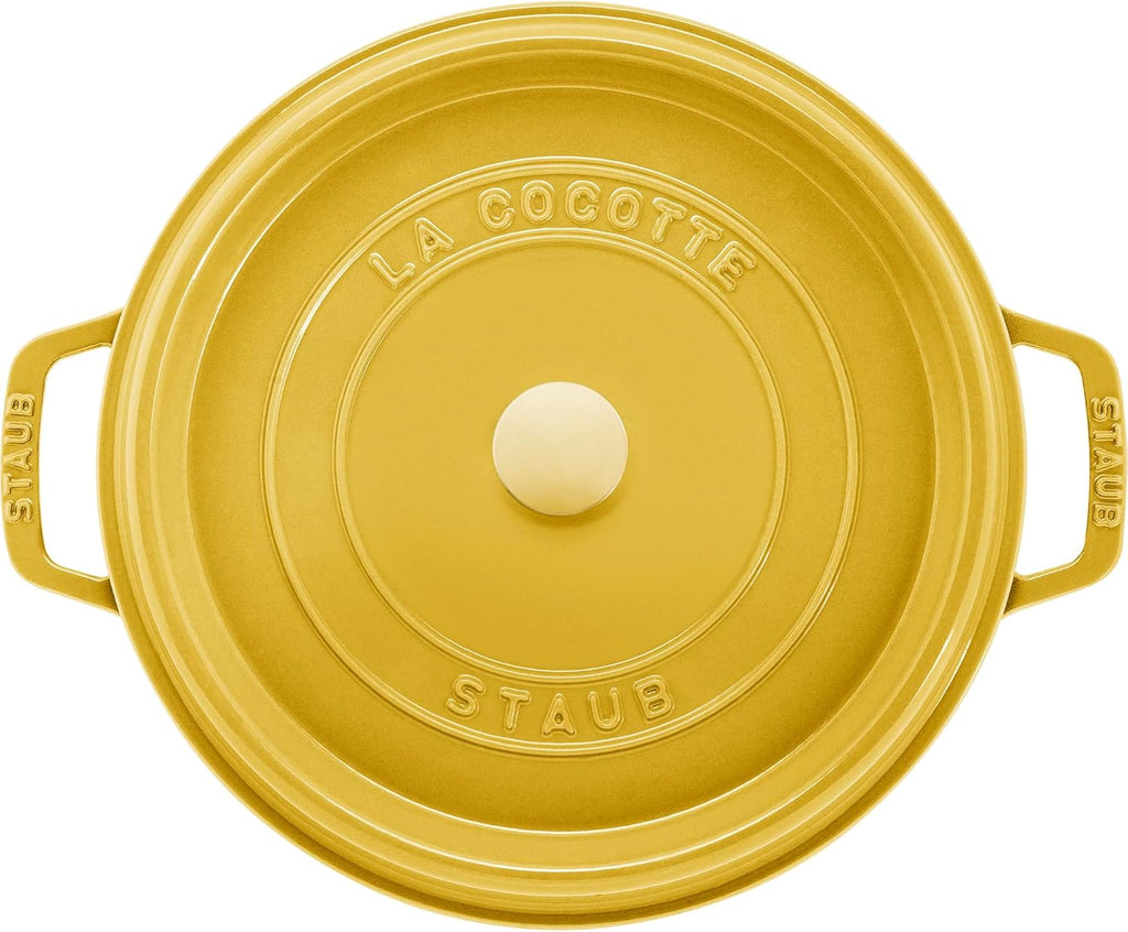 Staub Cast Iron Round Cocotte, Dutch Oven, 5.5-quart, serves 5-6, Made in France, Citron