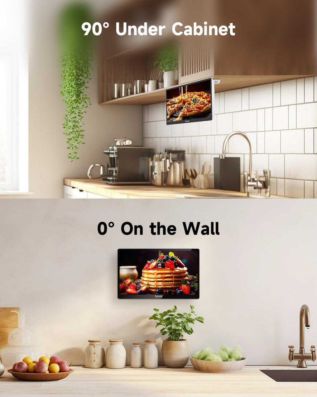 SYLVOX 15.6" Kitchen TV, 1080P FHD Under Cabinet TV with App Store, Voice Assistant, Chromecast, 12-Volt for Small Spaces, Kitchen, Bedroom, RV - Fits Tight Cabinets