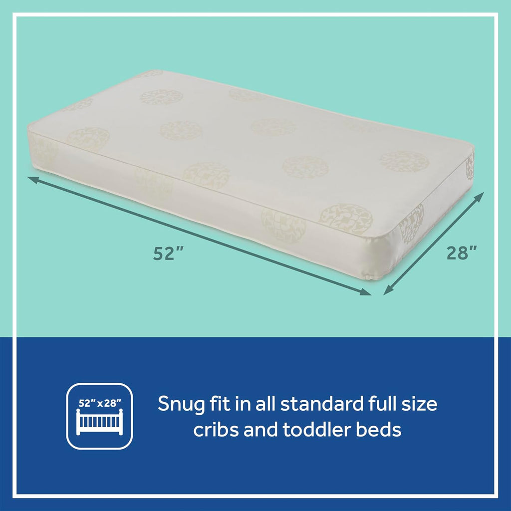 Sealy Baby Cotton Cozy Rest Breathable 2 Stage Waterproof Crib Mattress plus Toddler Bed Fit, 204 Coils & Soft Coton Cover, GREENGUARD Gold Certified, Safety & Quality Tested, Made in USA, 52"X28"