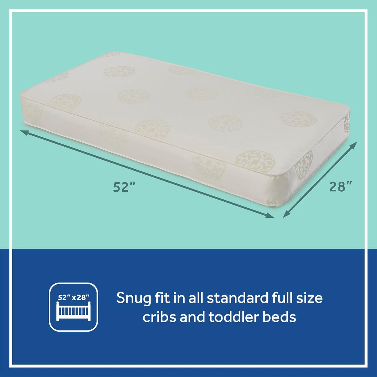 Sealy Baby Cotton Cozy Rest Breathable 2 Stage Waterproof Crib Mattress plus Toddler Bed Fit, 204 Coils & Soft Coton Cover, GREENGUARD Gold Certified, Safety & Quality Tested, Made in USA, 52"X28"