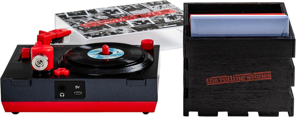 Crosley CR6037BT-RS Rolling Stones RSD3 Mini Turntable with Crate and Six 3-Inch Singles