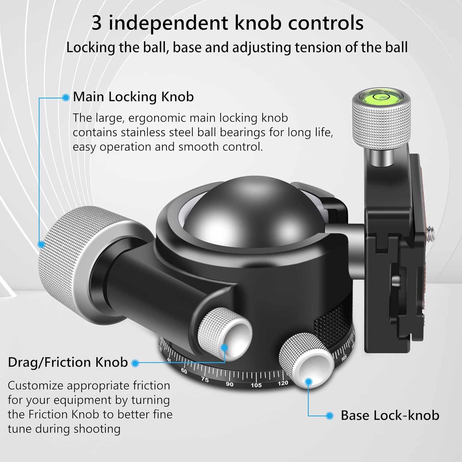 55mm Low Profile Ball Head Tripod Ball Head ARTCISE KB55 Heavy Duty Tripod Head All Metal CNC Machining with Three 1/4" Quick Release Plates for Tripod, Monopod, DSLR, Camcorder, Max Load 88lbs /40kg