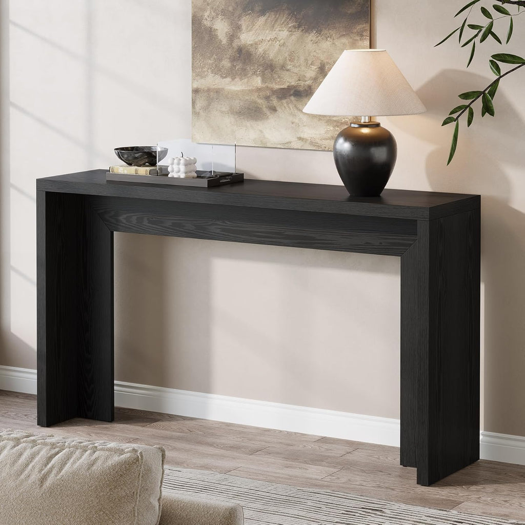 Tribesigns 55-Inch Farmhouse Console Table, Wooden Couch Table Behind Sofa with Storage, Narrow Long Entryway Hallway Table for Living Room, Entrance (Black)