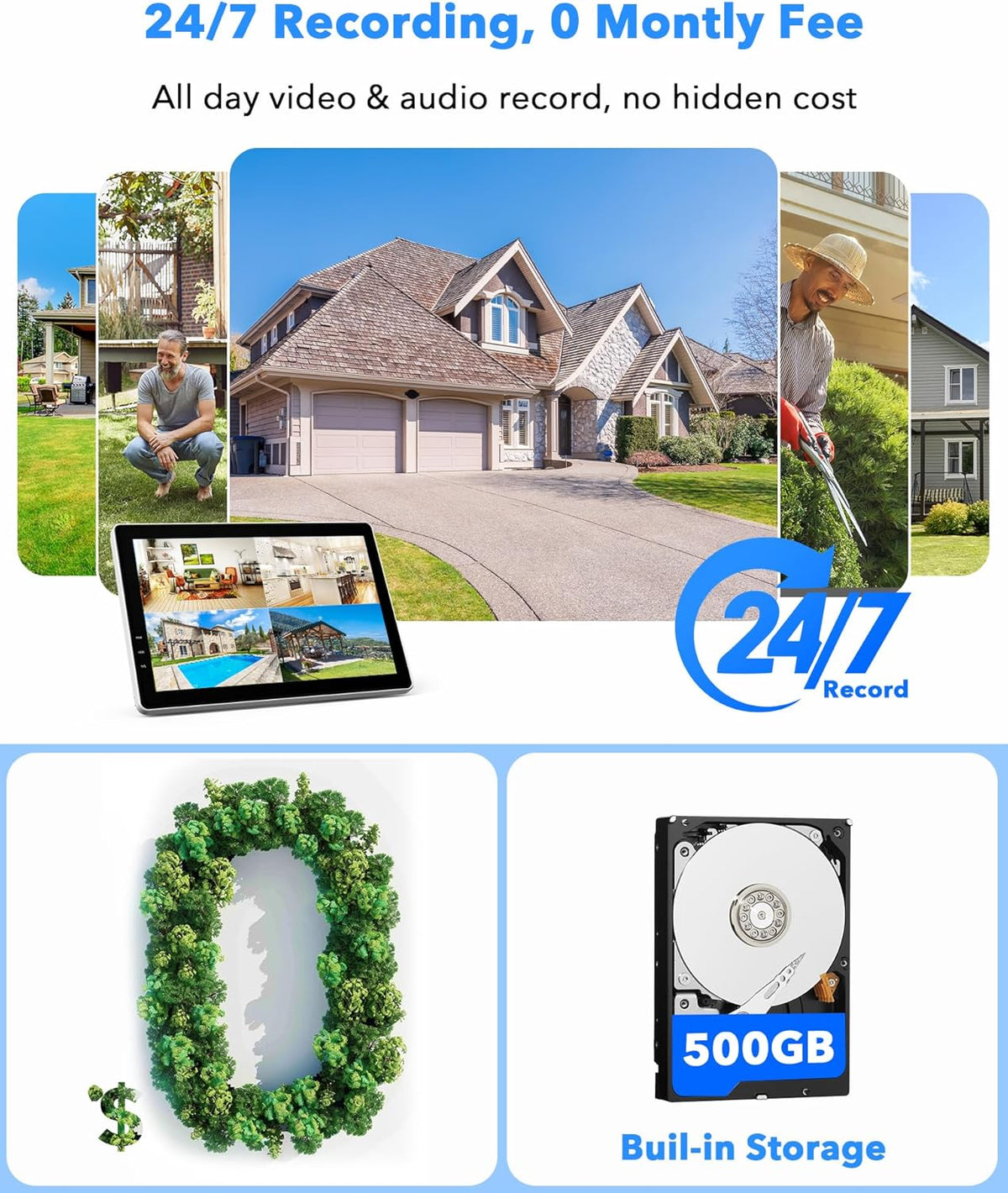 CAMCAMP Wireless Security Camera System with 10.1" Monitor, Dual Lens PTZ CCTV Camera Security System, 10CH Expandable 4K NVR,Auto Tracking, No Subscription for Outdoor Indoor, 5G & 2.4G WiFi