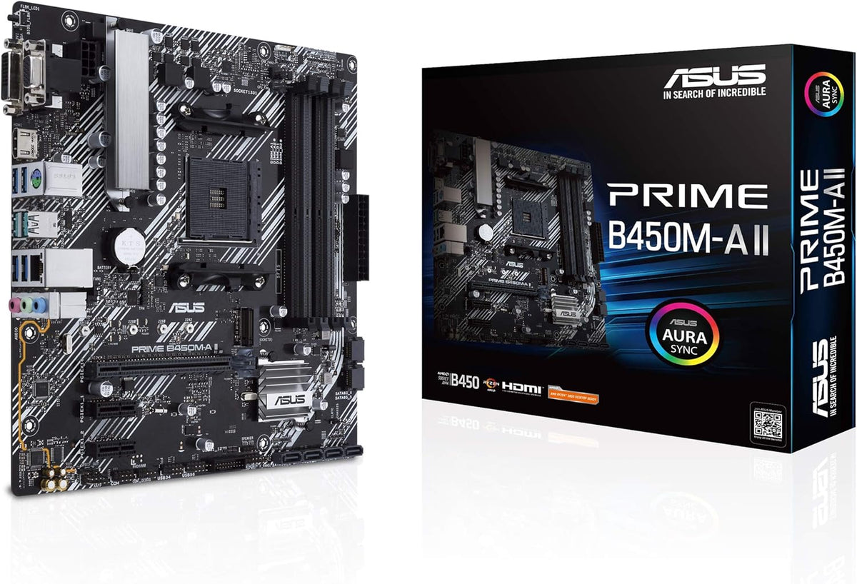 ASUS Prime B450M-A II AMD AM4 (Ryzen 5000, 3rd/2nd/1st Gen Ryzen Micro ATX Motherboard (128GB DDR4, 4400 O.C.), NVMe, HDMI 2.0b/DVI/D-Sub, USB 3.2 Gen 2, BIOS Flashback, and Aura Sync)