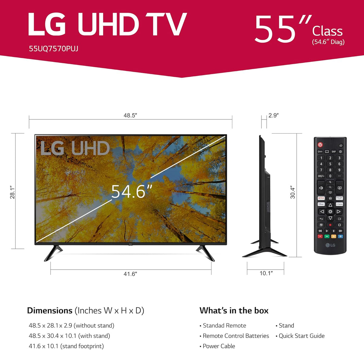 LG 55-Inch Class UQ7570 Series 4K Smart TV, AI-Powered 4K, Cloud Gaming (55UQ7570PUJ, 2022)