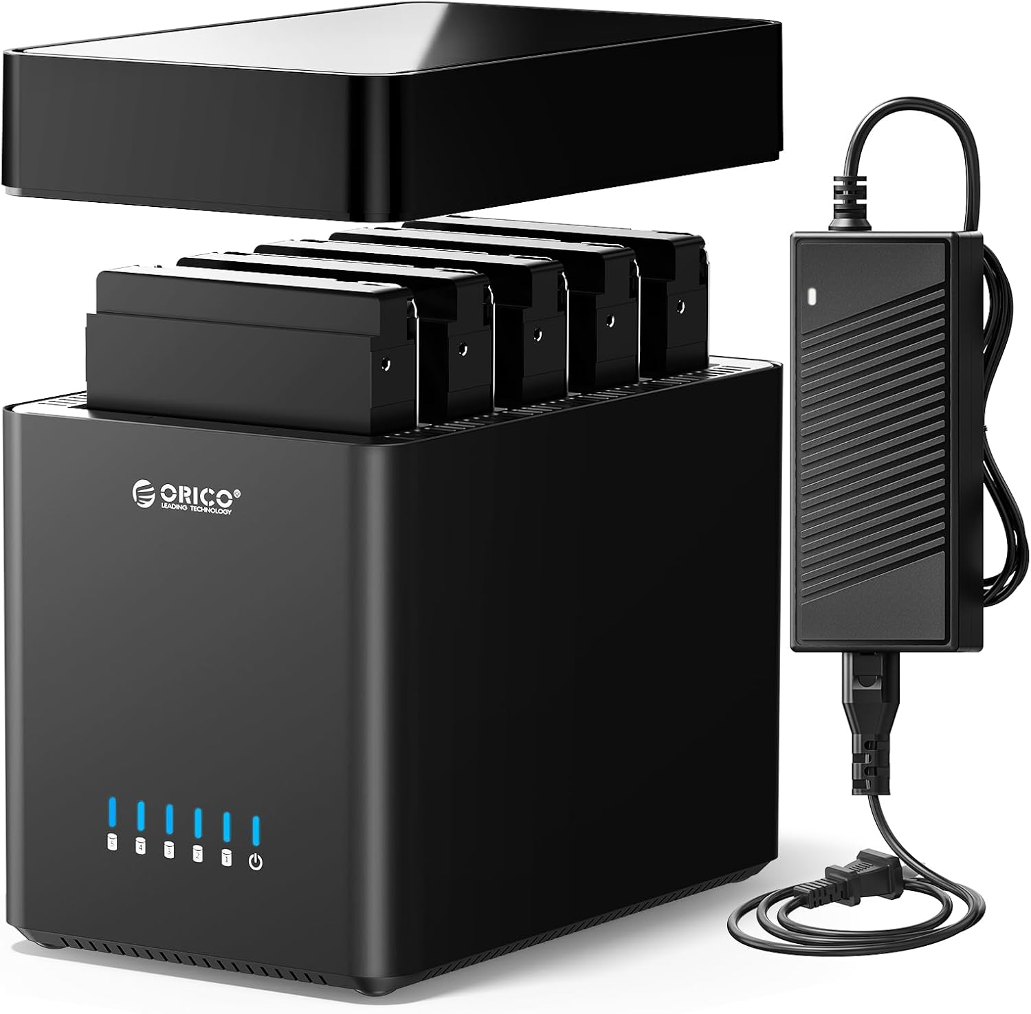 ORICO 5 Bay Hard Drive Enclosure USB 3.0 to SATA Magnetic Tool-Free External HDD Docking Station Case with 12V/6.5A Power Adapter for Family Storage Supports 2.5/3.5 inch Drives Max 110TB (5x22TB)