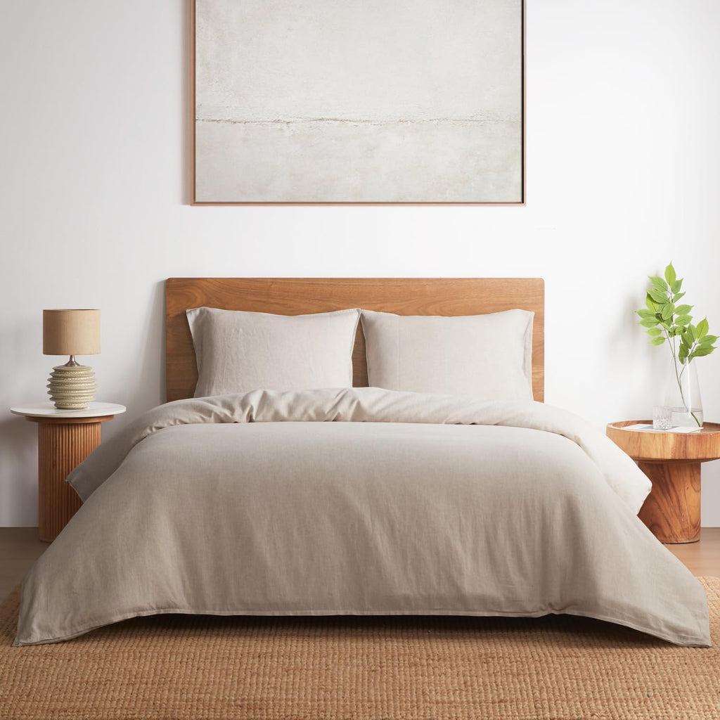 DAPU 100% Linen Duvet Cover Queen, Natural French Flax Breathable Duvet Cover 3 Pcs Set with Long Zipper Closure, Soft Lightweight Durable Linen Bedding for Hot Sleepers (Natural Linen, Queen)