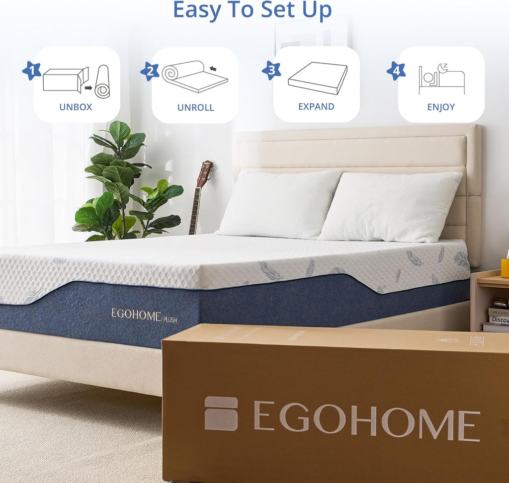 EGOHOME Firm King Size Mattress 12 Inch Memory Foam Mattresses Bed in a Box with Gel Foam and Removeable Fiberglass Free Cover for Cool Sleep and Back Pain Relief, CertiPUR-US Certified, Blue